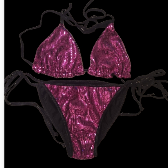 Metallic HOT PINK SEQUIN LITTLE TINY BIKINI. - Picture 7 of 7